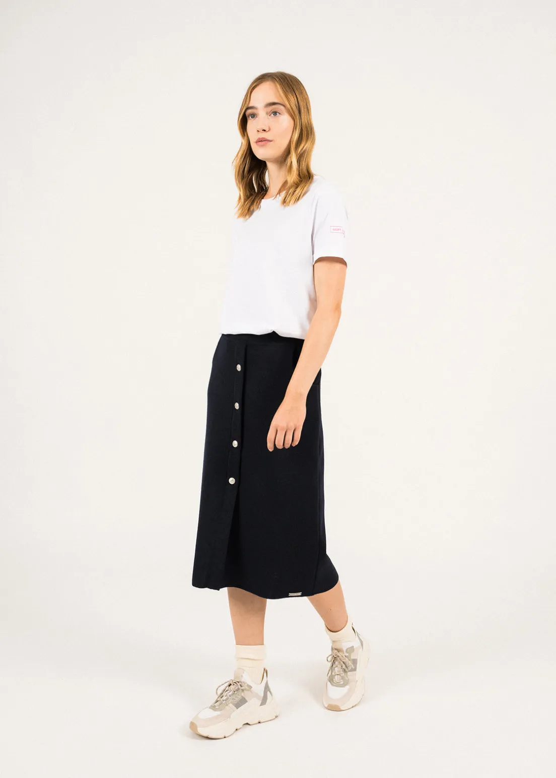 Jupe droite boutonnée en laine Ile Lacroix